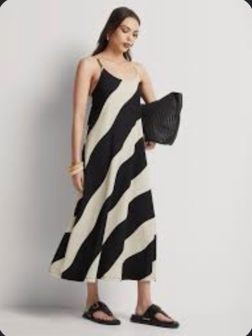 H&M Black and Cream Striped Midi dress